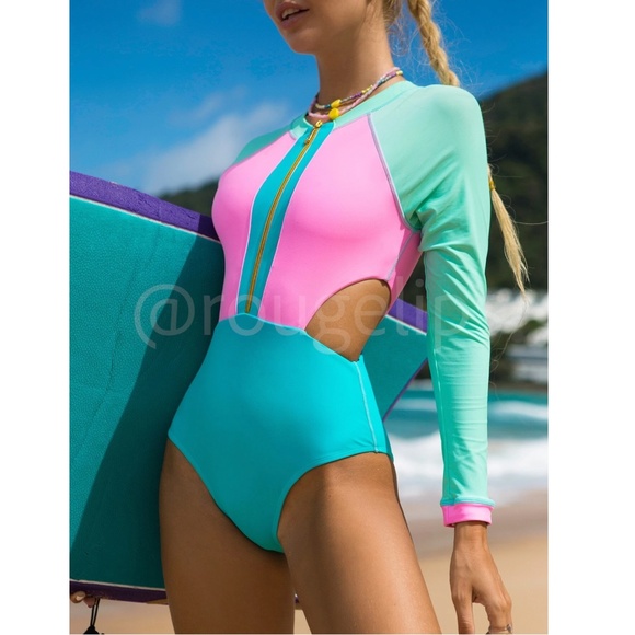 Rouge! Other - Colorblock Pink Turquoise Blue Green One Piece Swimsuit